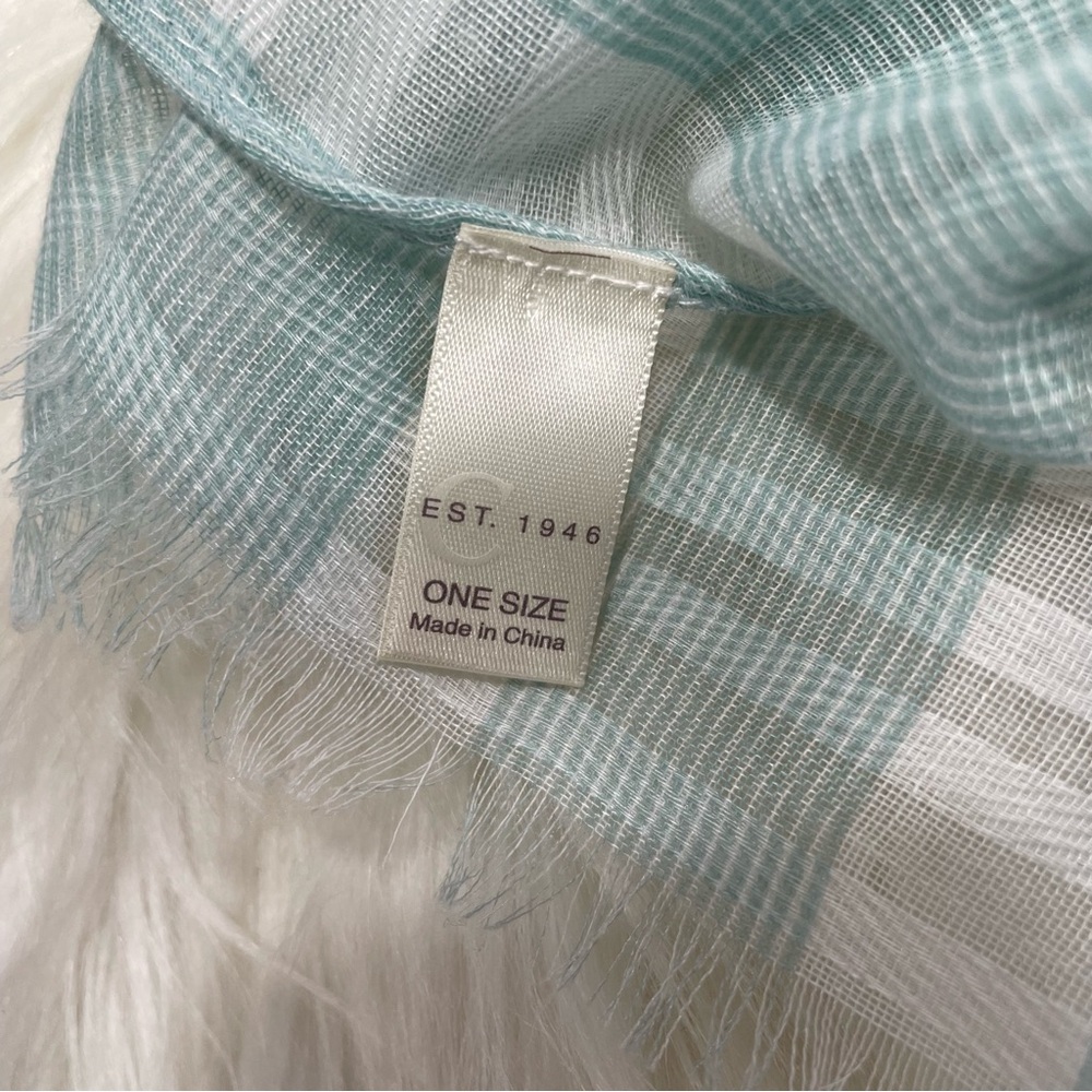 #0208 EST. 1946 Lightweight Soft Summer Blue and White Striped Scarf - Picture 4 of 4